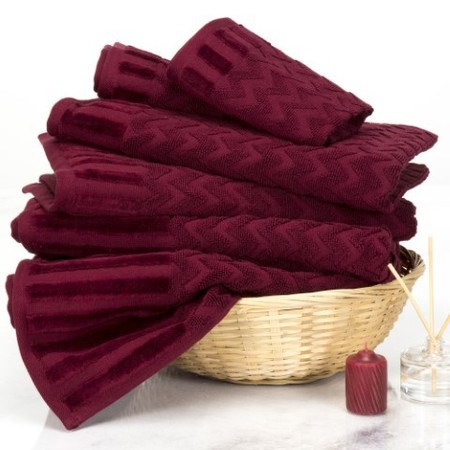 HASTINGS HOME 6-Piece Cotton Deluxe Plush Bath Towel Set, Chevron Pattern Spa Luxury Decorative Towels  (Burgundy) 478070XPN